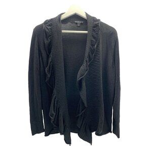 Lafayette 148 Black Ruffle 100% Wool Cardigan L